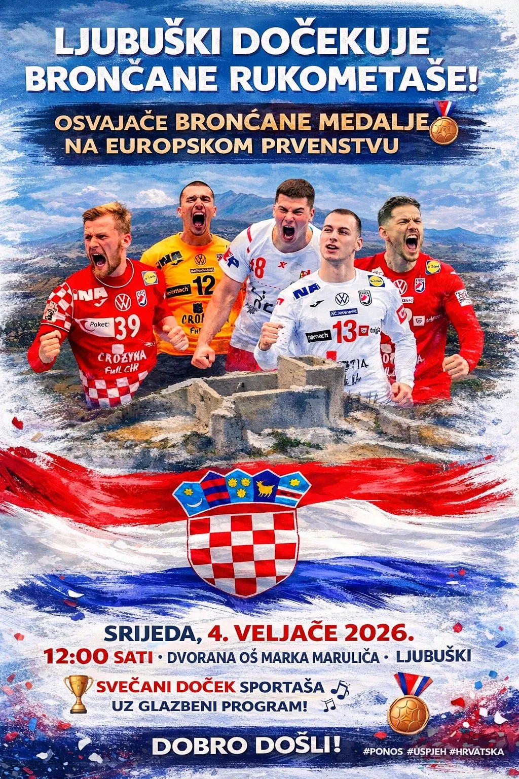 Ljubuški u srijedu dočekuje brončane rukometaše Hrvatske