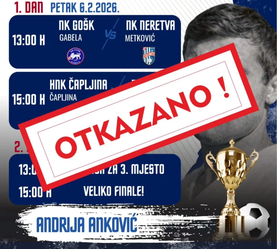 Zbog obilne kiše GOŠK Gabela odgodio turnir Andrija Anković