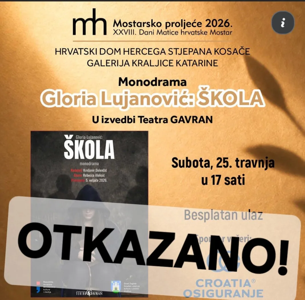 OBAVIJEST: Otkazana predstava “Škola”