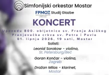 Najava za koncert Simfonijskog orkestra Mostar