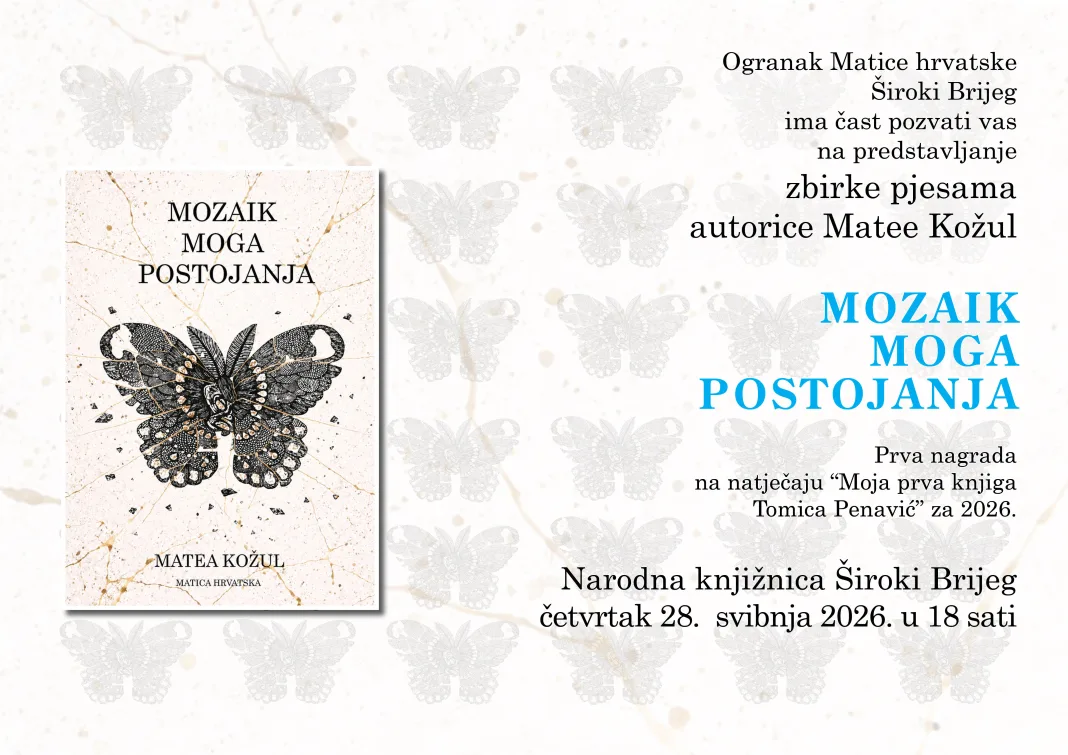 Široki Brijeg: Predstavljanje knjige “Mozaik moga postojanja“ čiji je autor Matea Kožul