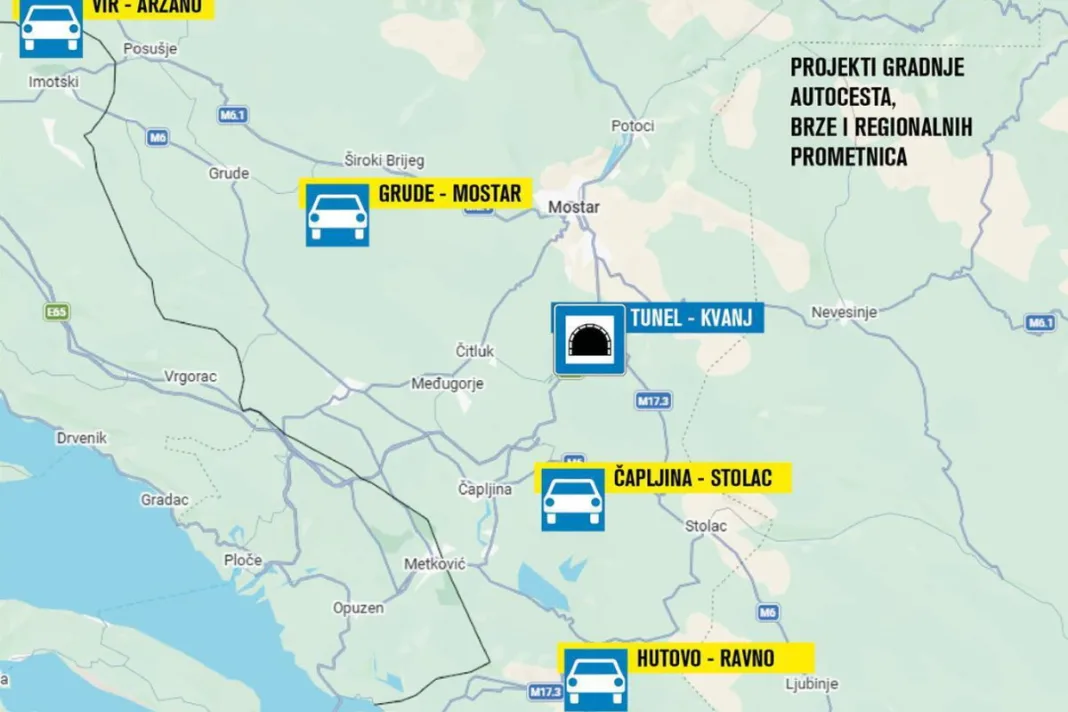 Dvije nove sekcije brze ceste povezat će Mostar i Široki Brijeg, prema Grudama se već gradi