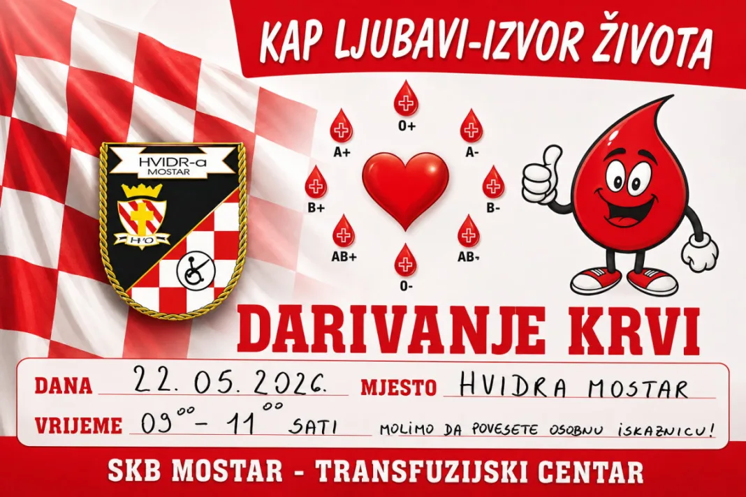 U Mostaru svečano obilježavanje Dana Hvidre i humanitarna akcija darivanja krvi