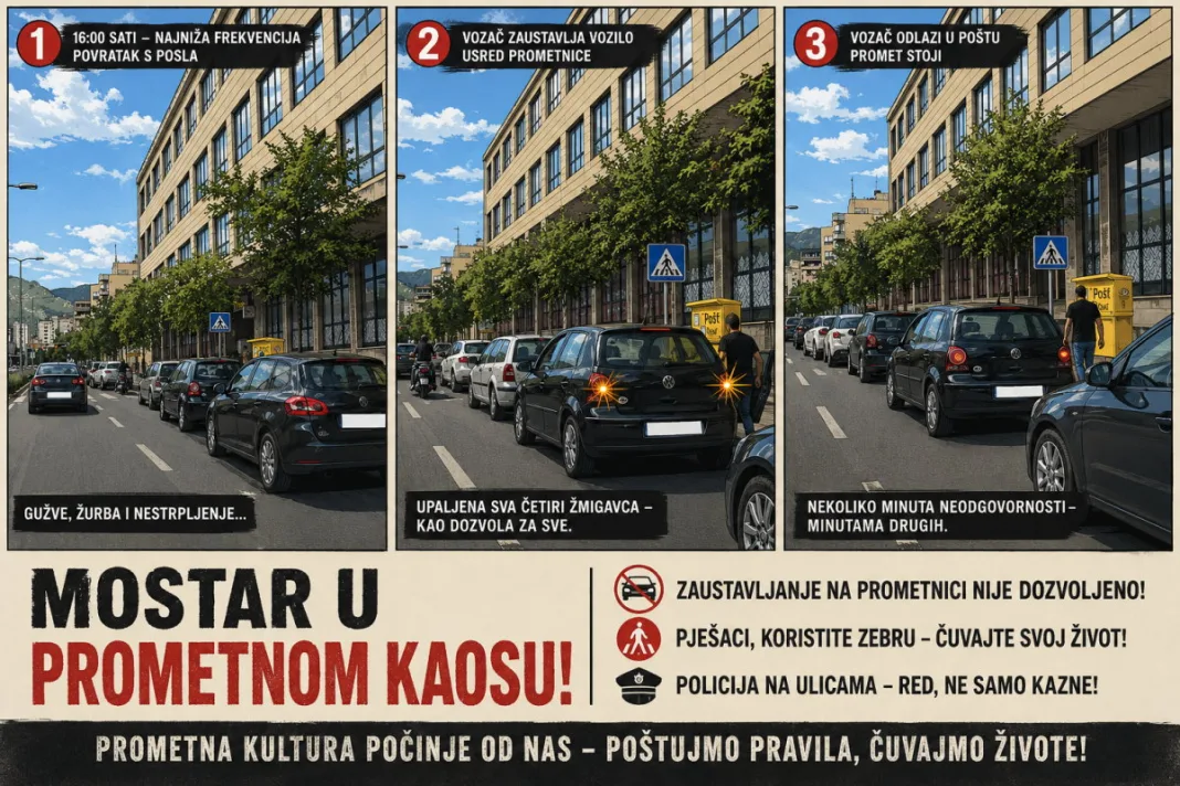 Prometna anarhija u Mostaru: Sva četiri žmigavca postala su dozvola za sve