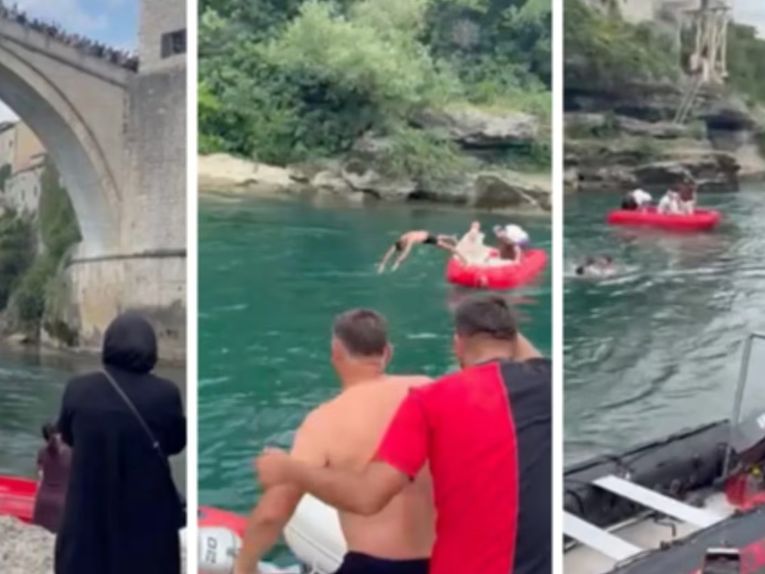 (VIDEO) Muškarac skočio sa Starog mosta u Mostaru i nestao u Neretvi. Spašen je
