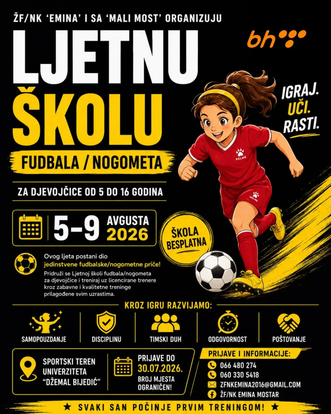 Ljetna škola fudbala/nogometa za djevojčice u Mostaru 2026