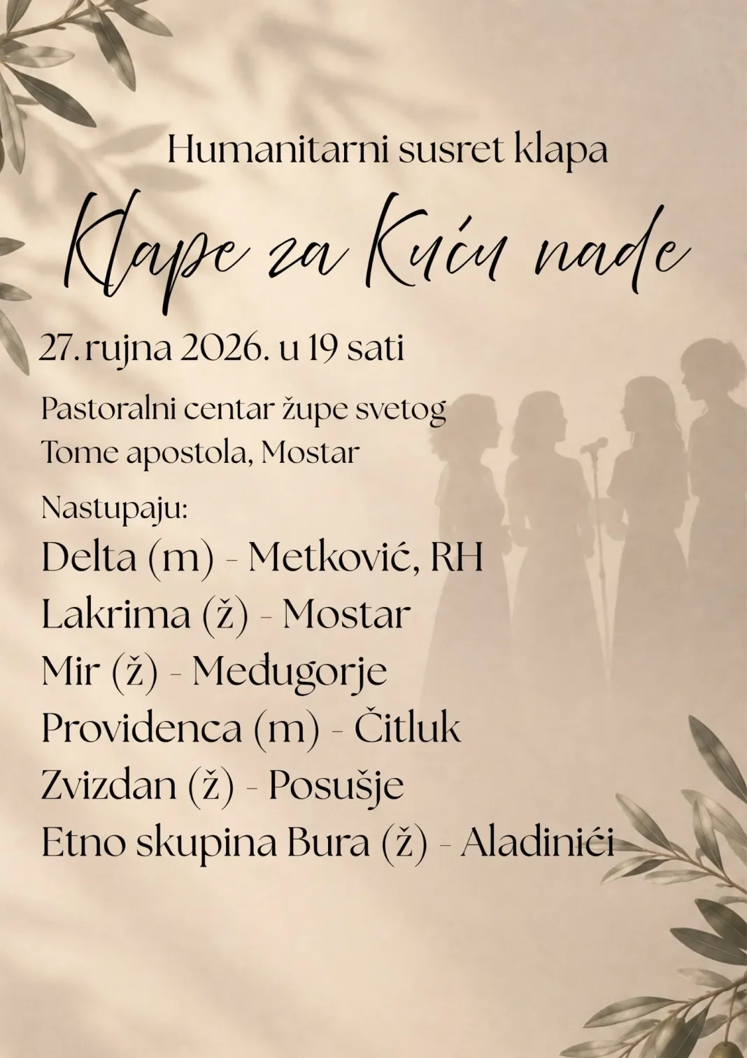 Mostar: Humanitarni koncert klapa čiji je cilj podržati izgradnju Kuće nade
