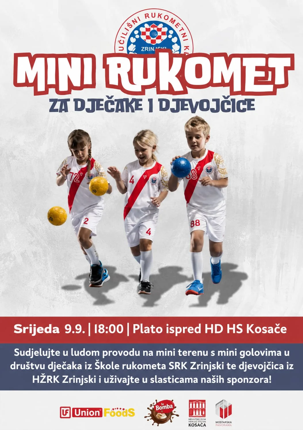 Zajedno za naš Zrinjski: Na platou ispred HD HS Kosača demonstracija mini rukometa za dječake i djevojčice