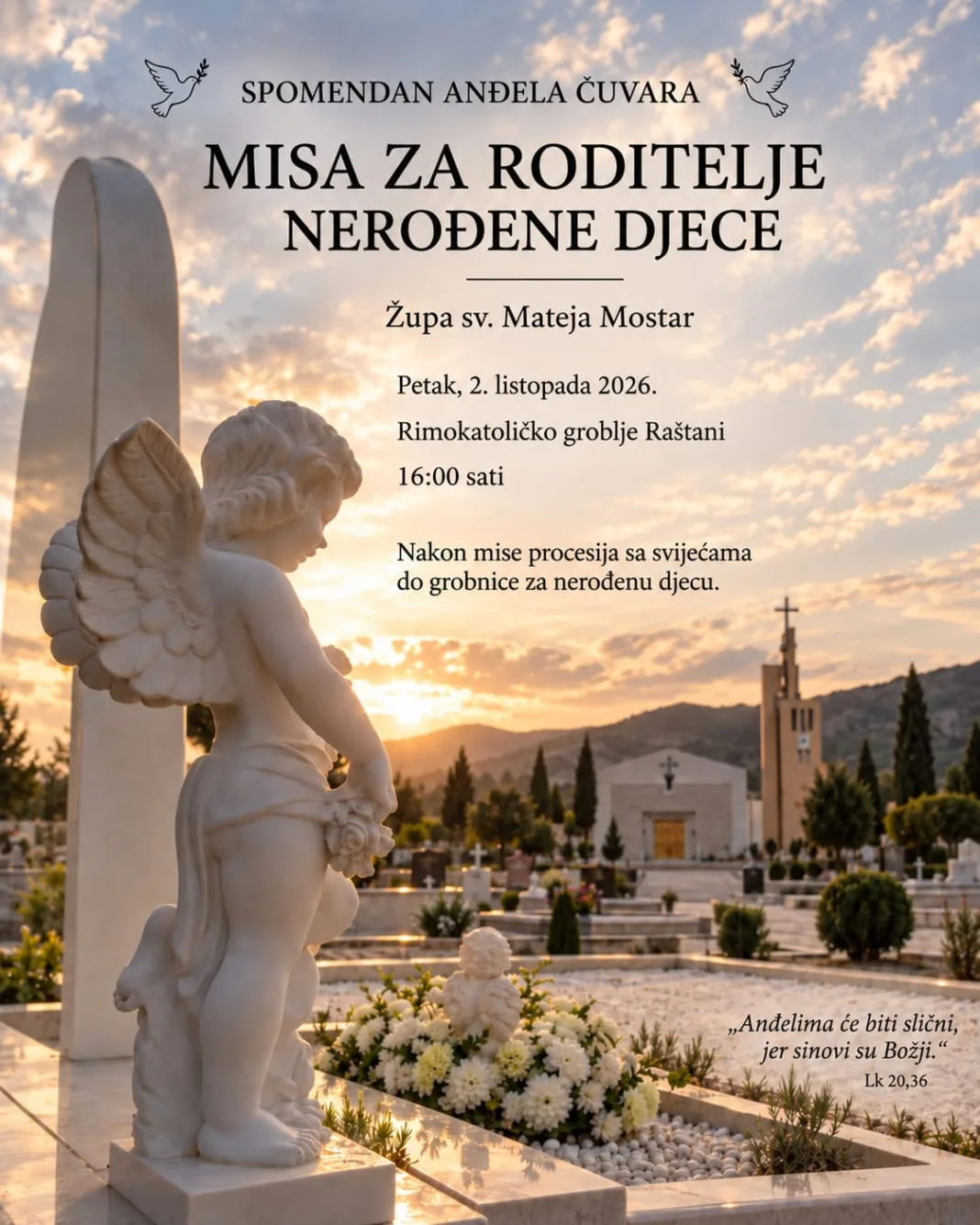 Plakat_MISA ZA RODITELJE NEROĐENE DJECE NA GROBLJU SV. LEOPOLD MANDIĆ U RAŠTANIMA